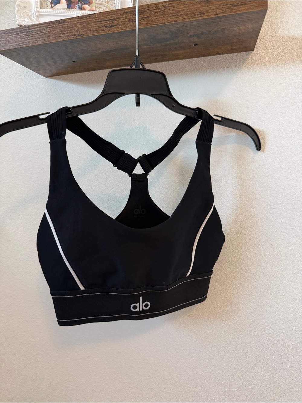 ALO Yoga Black Sports Bra with White Piping